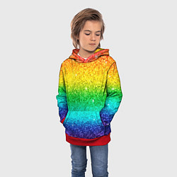 Толстовка-худи детская Блестки радуга, цвет: 3D-красный — фото 2