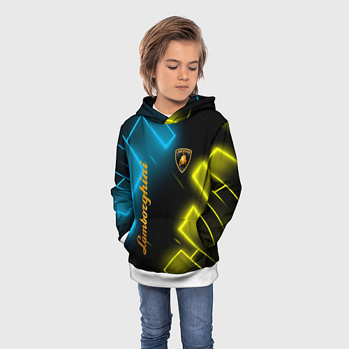 Детская толстовка Lamborghini - Неоновые фигуры / 3D-Белый – фото 3