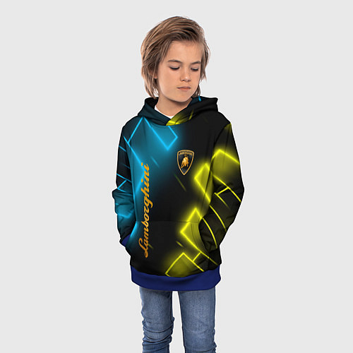 Детская толстовка Lamborghini - Неоновые фигуры / 3D-Синий – фото 3