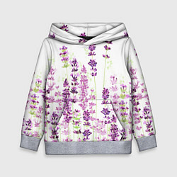 Толстовка-худи детская Цветы Лаванды акварелью, цвет: 3D-меланж