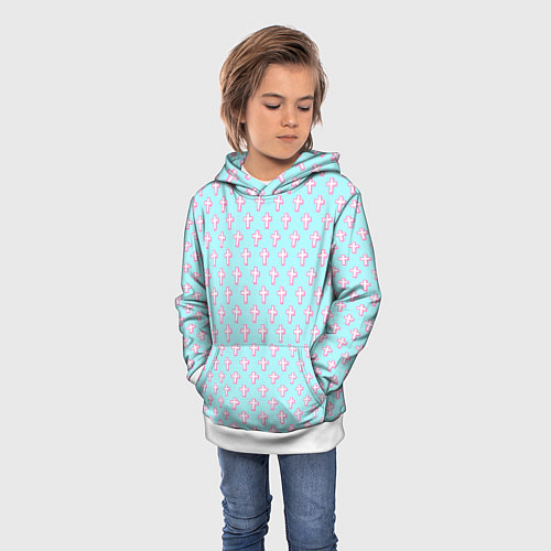 Детская толстовка Кресты голубой фон / 3D-Белый – фото 3