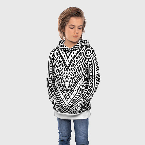 Детская толстовка Абстракция черно-белая Волны, полосы, вензеля Моно / 3D-Белый – фото 3