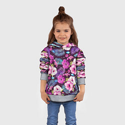 Толстовка-худи детская Цветочный Паттерн Flowers and leaves, цвет: 3D-меланж — фото 2