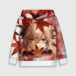 Толстовка-худи детская Кадзуха и кленовые листья, цвет: 3D-белый