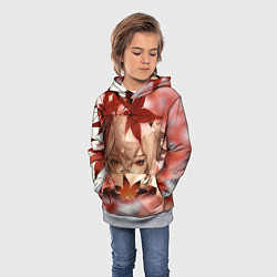 Толстовка-худи детская Кадзуха и кленовые листья, цвет: 3D-меланж — фото 2