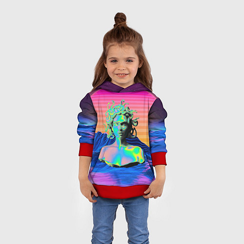 Детская толстовка Gorgon Medusa Vaporwave Neon Mountains / 3D-Красный – фото 4