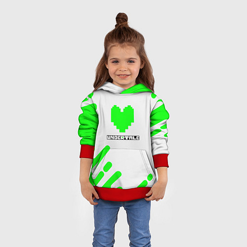 Детская толстовка Undertale сердце зелёное / 3D-Красный – фото 4
