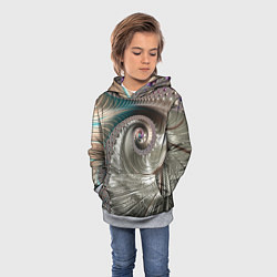 Толстовка-худи детская Fractal pattern Spiral Серебристый фрактал спираль, цвет: 3D-меланж — фото 2