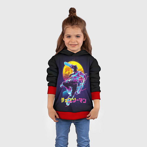 Детская толстовка CHAINSAW MAN on the background of the moon / 3D-Красный – фото 4