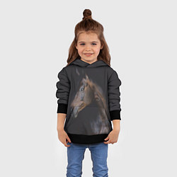 Толстовка-худи детская Лошадь Благородство, цвет: 3D-черный — фото 2