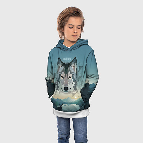 Детская толстовка Серый волк - голова / 3D-Белый – фото 3