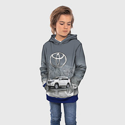 Толстовка-худи детская Toyota Land Cruiser на фоне скалы, цвет: 3D-синий — фото 2