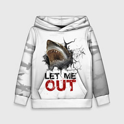 Толстовка-худи детская Акула Let me out - пасть акулы, цвет: 3D-белый