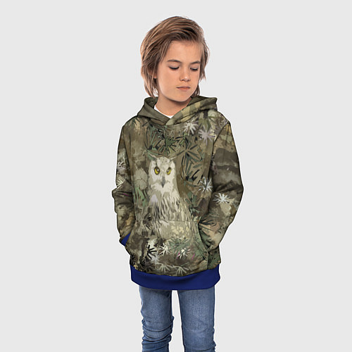 Детская толстовка Сова на абстрактном коричневом фоне / 3D-Синий – фото 3