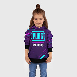 Толстовка-худи детская Символ PUBG в неоновых цветах на темном фоне, цвет: 3D-черный — фото 2