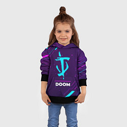 Толстовка-худи детская Символ Doom в неоновых цветах на темном фоне, цвет: 3D-черный — фото 2