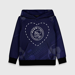 Толстовка-худи детская Лого Ajax в сердечке на фоне мячей, цвет: 3D-черный