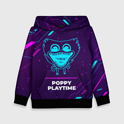 Толстовка-худи детская Символ Poppy Playtime в неоновых цветах на темном, цвет: 3D-черный