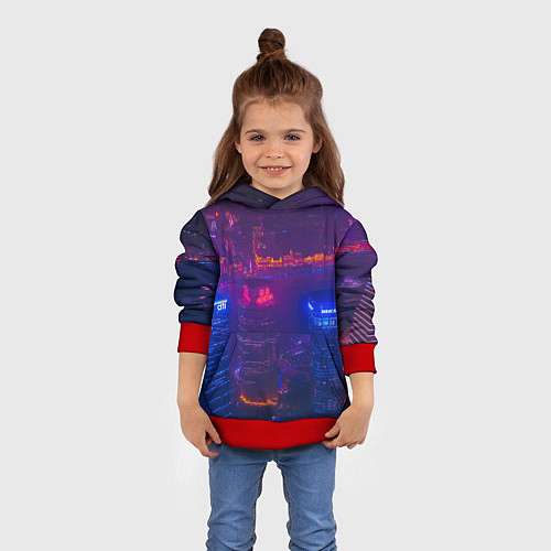 Детская толстовка Неоновый город с высоты - Фиолетовый / 3D-Красный – фото 4