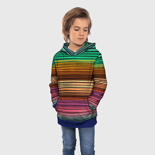 Детская толстовка Multicolored thin stripes Разноцветные полосы / 3D-Синий – фото 3