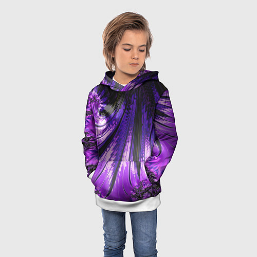 Детская толстовка Неоновый фрактал черный с фиолетовым Абстракция / 3D-Белый – фото 3