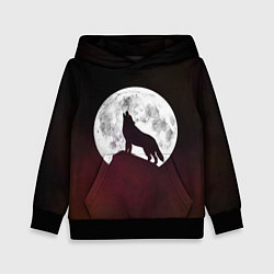 Толстовка-худи детская Волк и луна Wolf and moon, цвет: 3D-черный