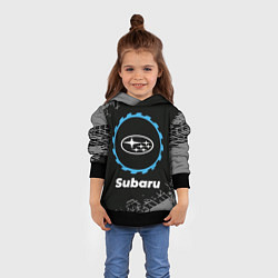 Толстовка-худи детская Subaru в стиле Top Gear со следами шин на фоне, цвет: 3D-черный — фото 2