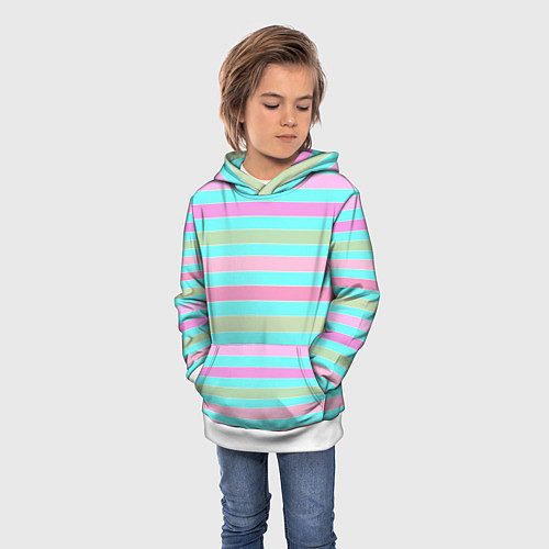 Детская толстовка Pink turquoise stripes horizontal Полосатый узор / 3D-Белый – фото 3