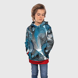 Толстовка-худи детская Абстрактный серо-синий принт, цвет: 3D-красный — фото 2