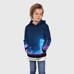 Толстовка-худи детская Неоновый ночной город - Светло-синий, цвет: 3D-белый — фото 2