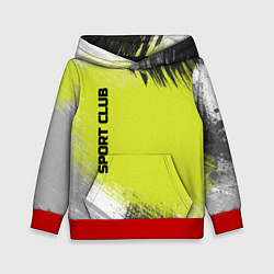 Толстовка-худи детская Sports club gray green pattern, цвет: 3D-красный