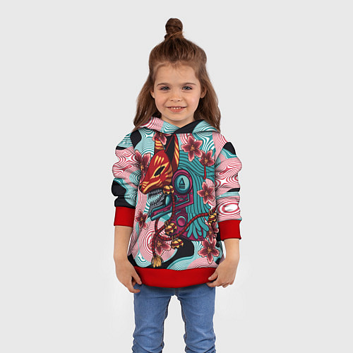 Детская толстовка Кицунэ-маска / 3D-Красный – фото 4