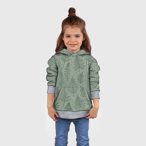 Детская толстовка Листья папоротника на зеленом фоне Минимализм / 3D-Меланж – фото 4