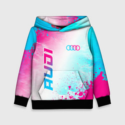 Толстовка-худи детская Audi neon gradient style: символ и надпись вертика, цвет: 3D-черный