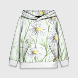 Толстовка-худи детская Скетч Ромашки, цвет: 3D-белый
