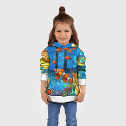 Толстовка-худи детская Затонувший корабль в окружении обитателей океана, цвет: 3D-белый — фото 2