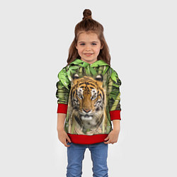 Толстовка-худи детская Матёрый тигр в зарослях бамбука, цвет: 3D-красный — фото 2