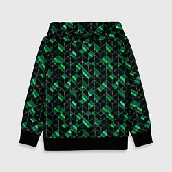 Толстовка-худи детская Геометрический узор, зеленые фигуры на черном, цвет: 3D-черный
