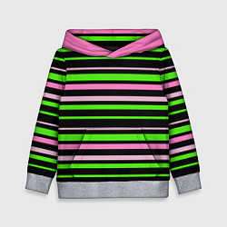 Детская толстовка Полосаты узор в зелено-розовых оттенках на черном