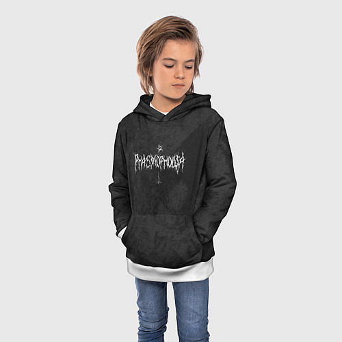 Детская толстовка Phasmophobia пентаграмма и крест на сером фоне / 3D-Белый – фото 3