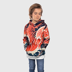 Толстовка-худи детская Великая красная волна, цвет: 3D-белый — фото 2