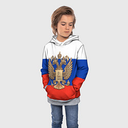 Толстовка-худи детская Герб России на фоне флага, цвет: 3D-меланж — фото 2