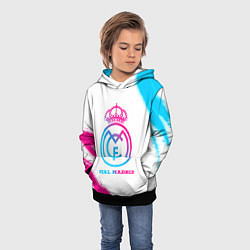 Толстовка-худи детская Real Madrid neon gradient style, цвет: 3D-черный — фото 2