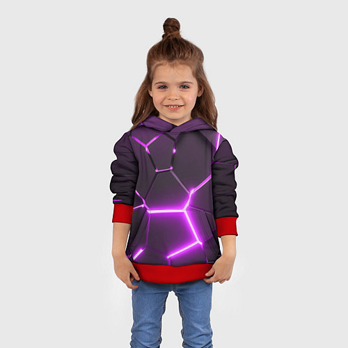 Детская толстовка Фиолетовые неоновые геометрические плиты / 3D-Красный – фото 4