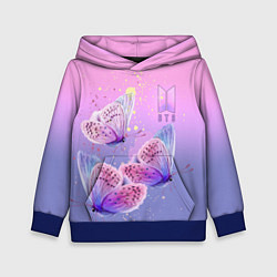 Толстовка-худи детская BTS красивые бабочки, цвет: 3D-синий