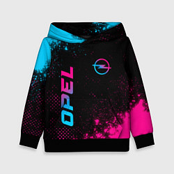 Толстовка-худи детская Opel - neon gradient: символ и надпись вертикально, цвет: 3D-черный