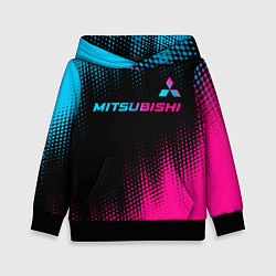 Толстовка-худи детская Mitsubishi - neon gradient: символ сверху, цвет: 3D-черный