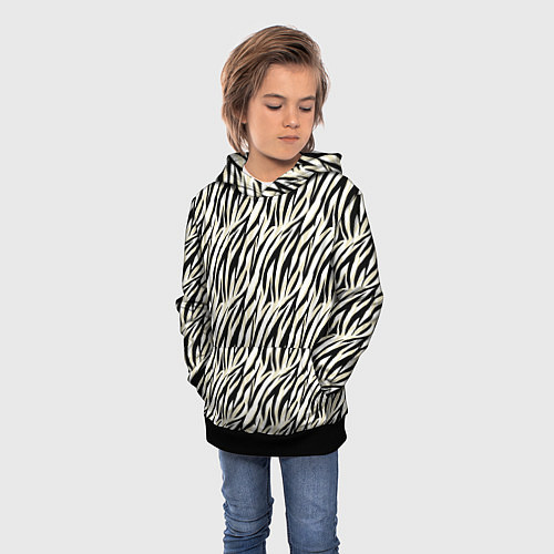 Детская толстовка Тигровый полосатый узор-черные, бежевые полосы на / 3D-Черный – фото 3
