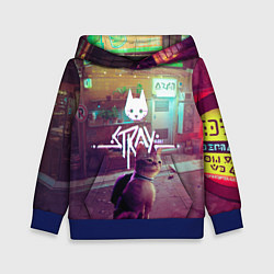 Толстовка-худи детская Stray - котик - neon, цвет: 3D-синий