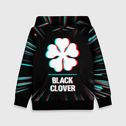 Толстовка-худи детская Символ Black Clover в стиле glitch на темном фоне, цвет: 3D-черный